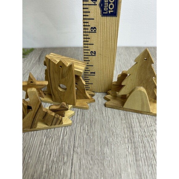 Set Of 3 Wooden Hand Carved Bethlehem Holy Land Christmas Figurines Ornaments - Picture 8 of 8